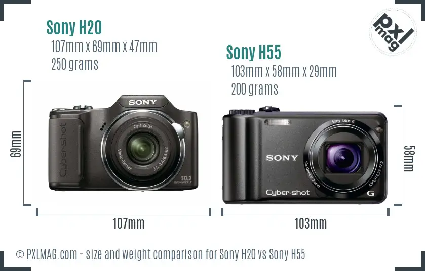 Sony H20 vs Sony H55 size comparison
