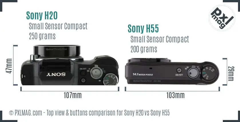 Sony H20 vs Sony H55 top view buttons comparison