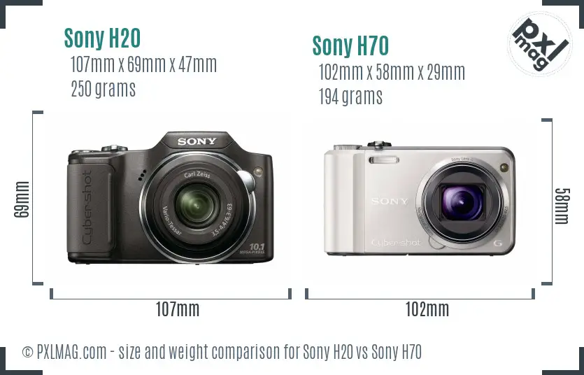 Sony H20 vs Sony H70 size comparison