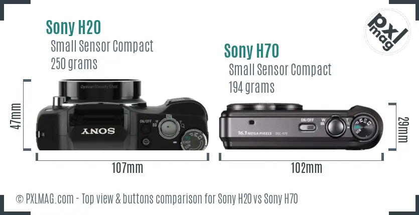 Sony H20 vs Sony H70 top view buttons comparison
