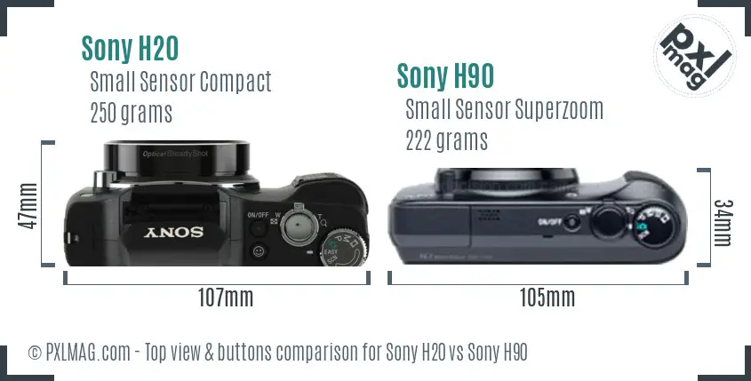 Sony H20 vs Sony H90 top view buttons comparison