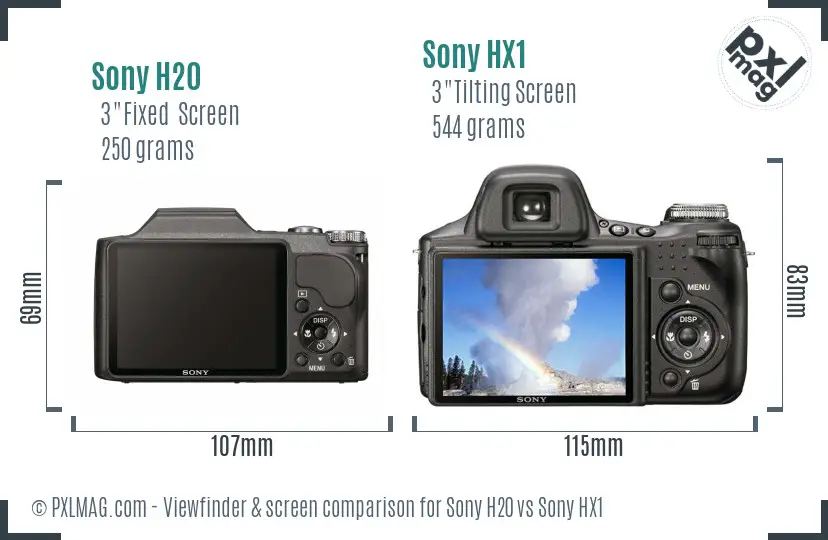 Sony H20 vs Sony HX1 Screen and Viewfinder comparison
