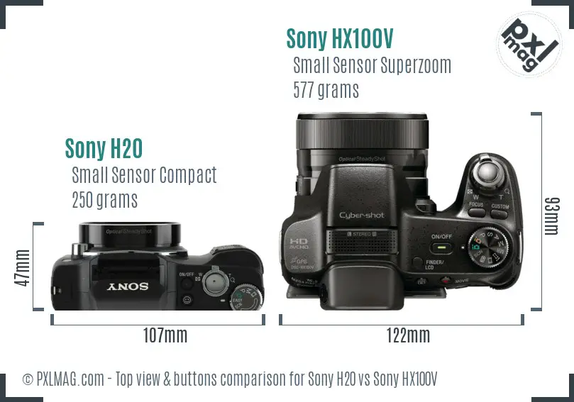 Sony H20 vs Sony HX100V top view buttons comparison