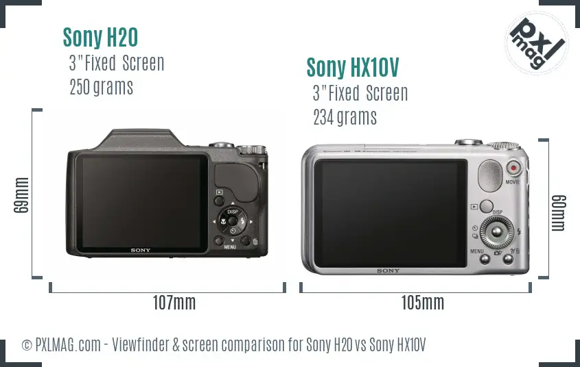 Sony H20 vs Sony HX10V Screen and Viewfinder comparison