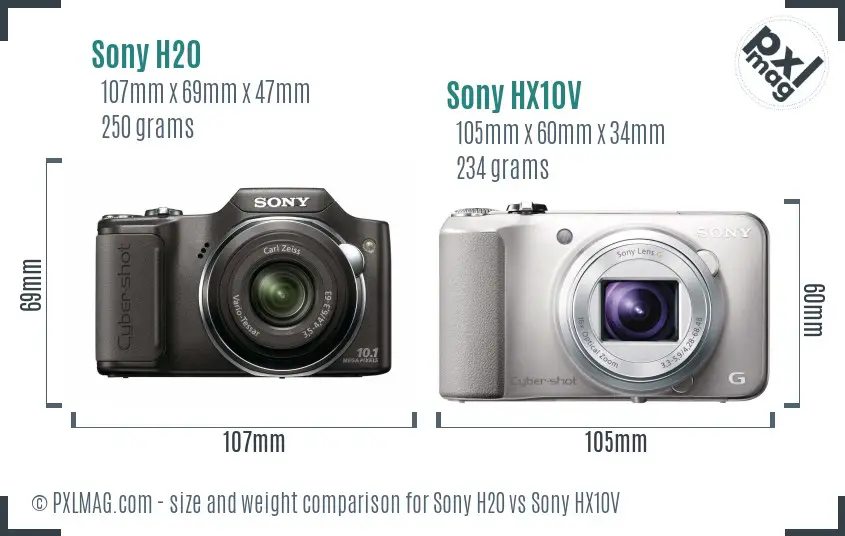 Sony H20 vs Sony HX10V size comparison