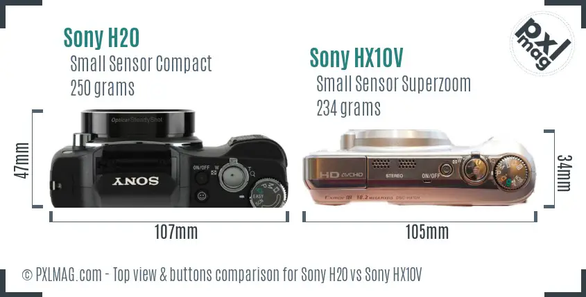 Sony H20 vs Sony HX10V top view buttons comparison