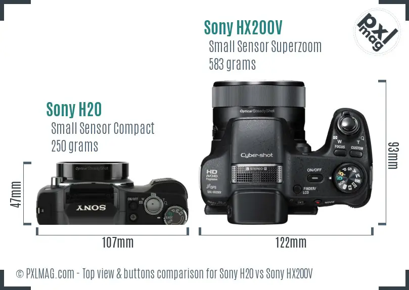 Sony H20 vs Sony HX200V top view buttons comparison
