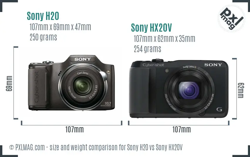 Sony H20 vs Sony HX20V size comparison