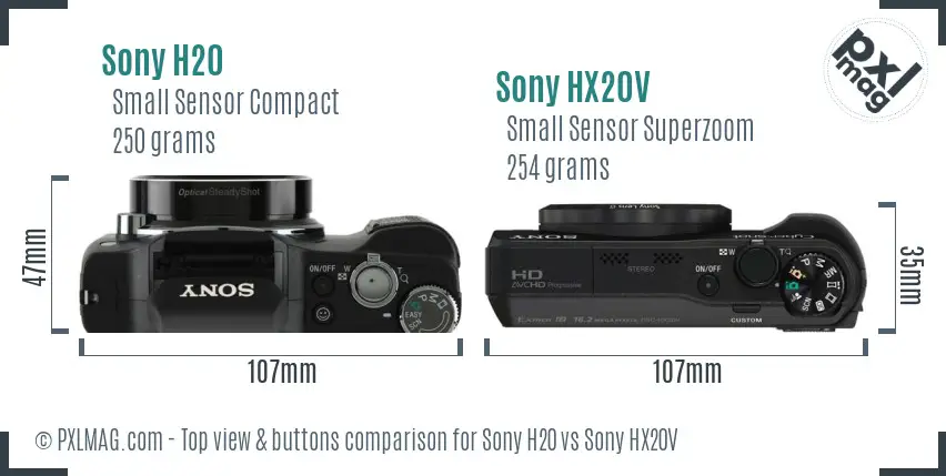 Sony H20 vs Sony HX20V top view buttons comparison