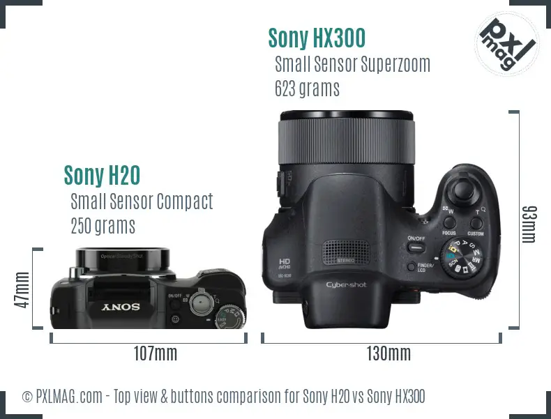 Sony H20 vs Sony HX300 top view buttons comparison