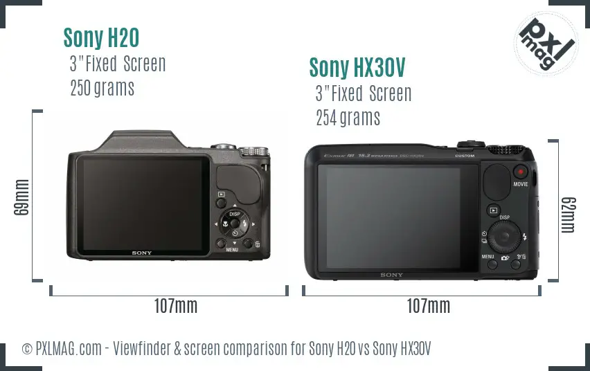 Sony H20 vs Sony HX30V Screen and Viewfinder comparison