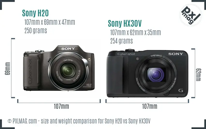 Sony H20 vs Sony HX30V size comparison
