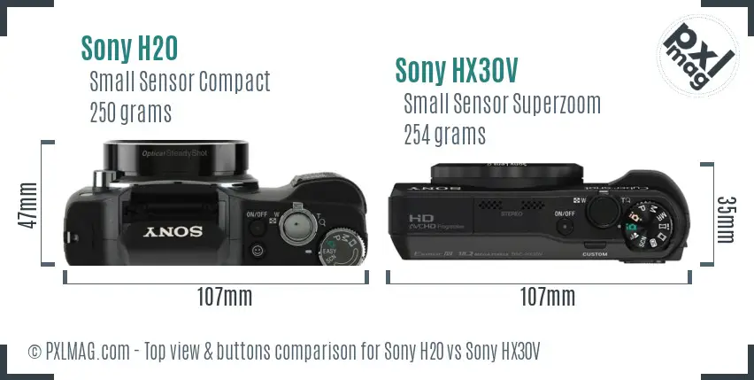 Sony H20 vs Sony HX30V top view buttons comparison