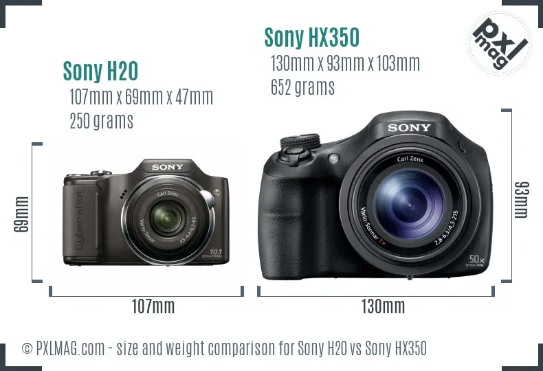 Sony H20 vs Sony HX350 size comparison