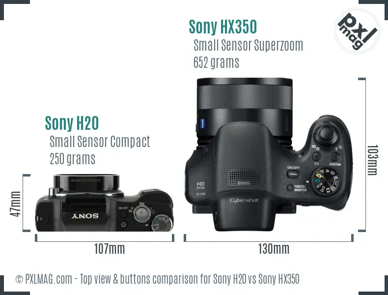 Sony H20 vs Sony HX350 top view buttons comparison