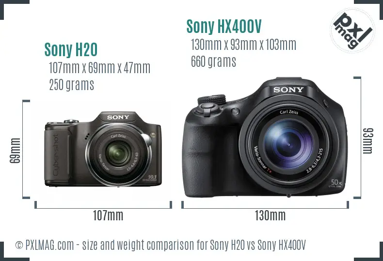Sony H20 vs Sony HX400V size comparison