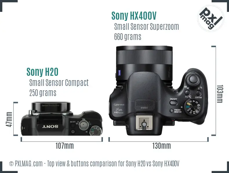Sony H20 vs Sony HX400V top view buttons comparison