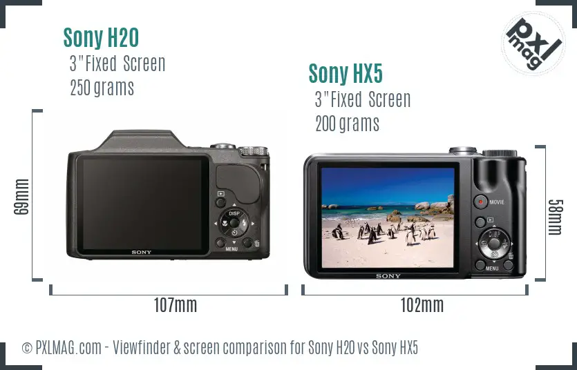 Sony H20 vs Sony HX5 Screen and Viewfinder comparison
