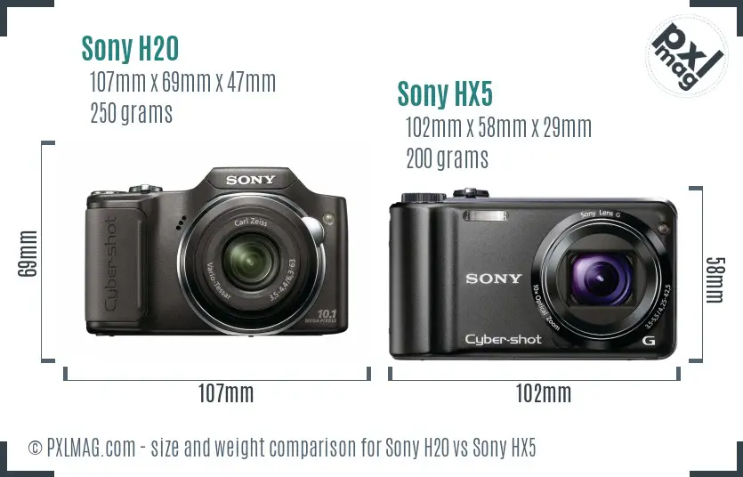 Sony H20 vs Sony HX5 size comparison