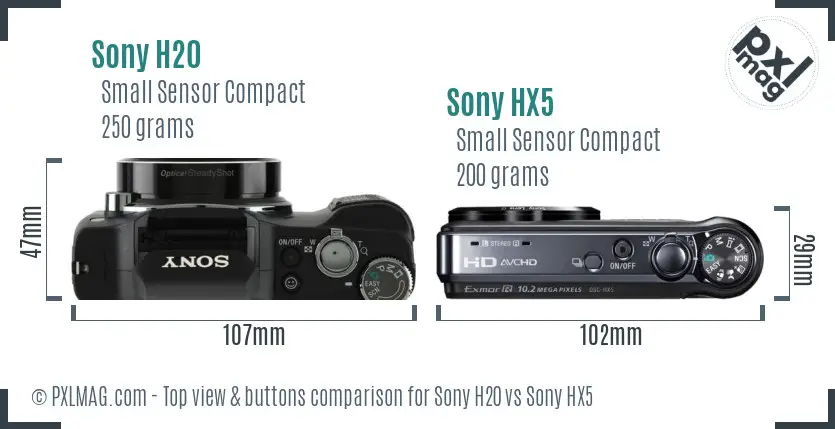 Sony H20 vs Sony HX5 top view buttons comparison