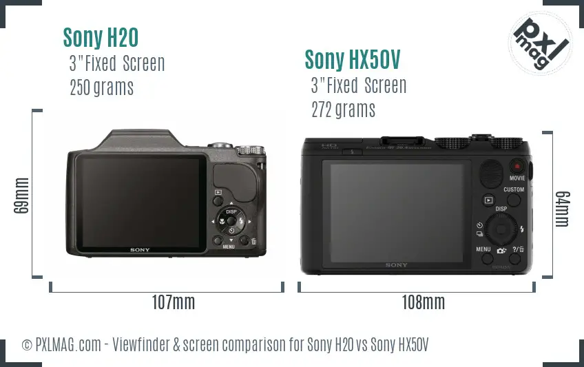 Sony H20 vs Sony HX50V Screen and Viewfinder comparison