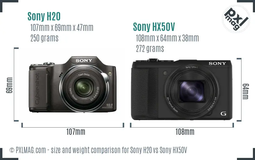 Sony H20 vs Sony HX50V size comparison