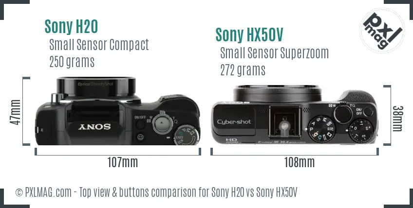 Sony H20 vs Sony HX50V top view buttons comparison