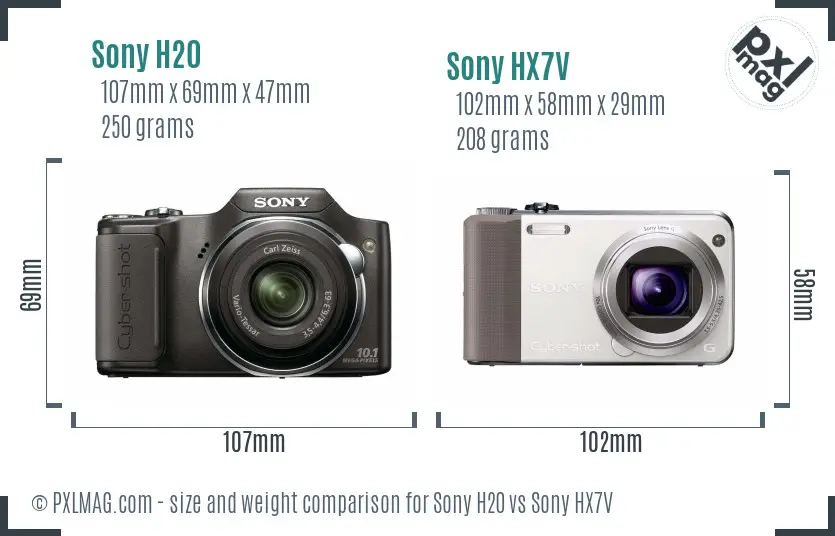 Sony H20 vs Sony HX7V size comparison