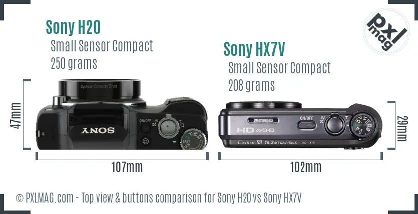 Sony H20 vs Sony HX7V top view buttons comparison