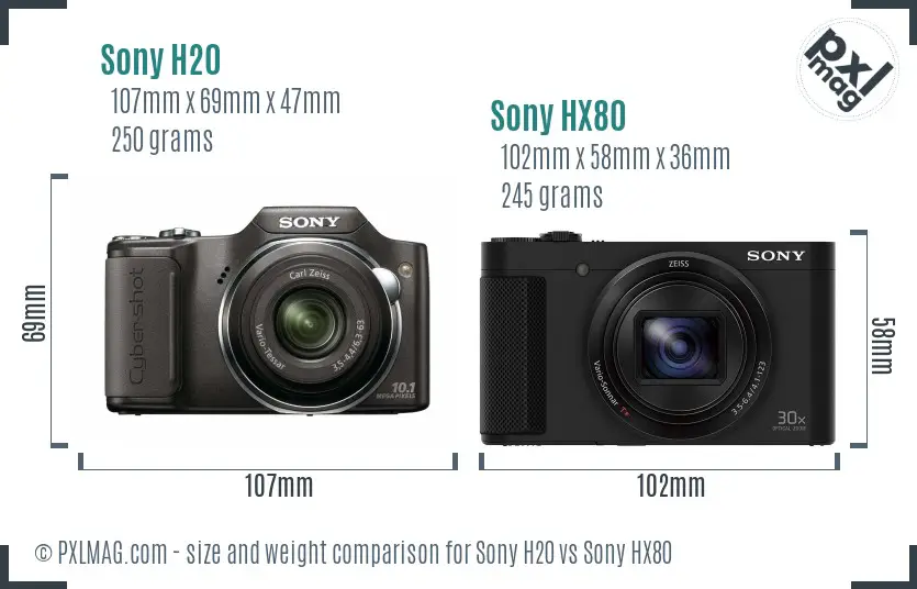 Sony H20 vs Sony HX80 size comparison