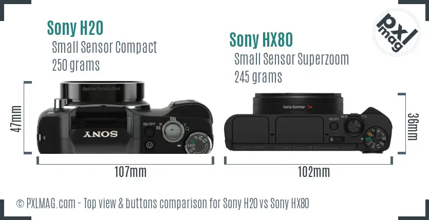 Sony H20 vs Sony HX80 top view buttons comparison