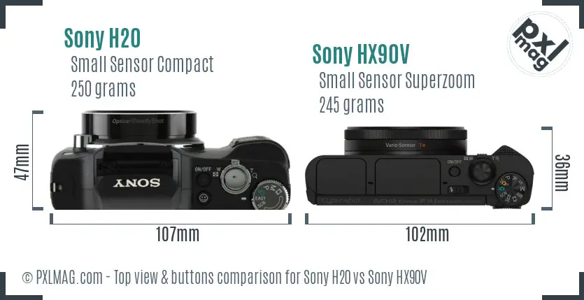 Sony H20 vs Sony HX90V top view buttons comparison