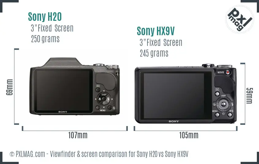 Sony H20 vs Sony HX9V Screen and Viewfinder comparison