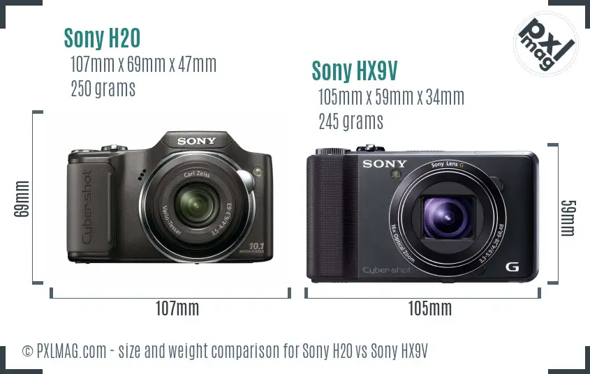 Sony H20 vs Sony HX9V size comparison