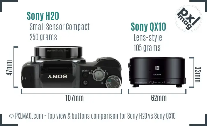Sony H20 vs Sony QX10 top view buttons comparison