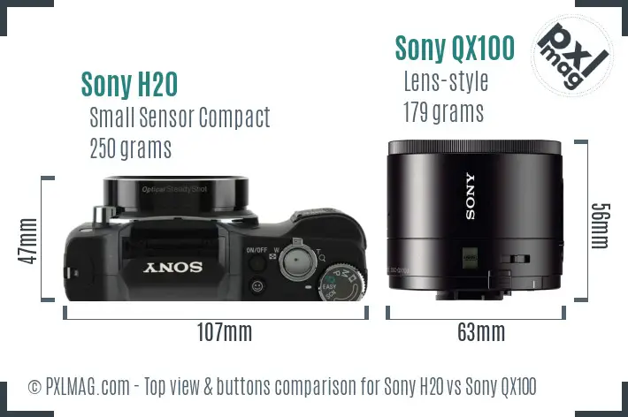 Sony H20 vs Sony QX100 top view buttons comparison