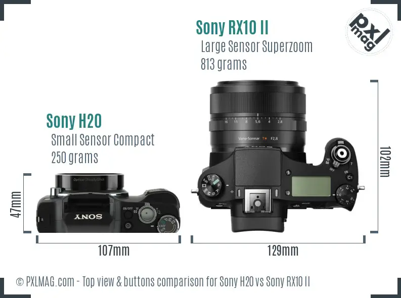Sony H20 vs Sony RX10 II top view buttons comparison