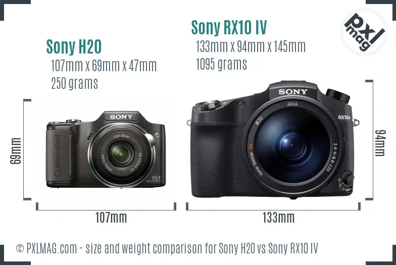 Sony H20 vs Sony RX10 IV size comparison
