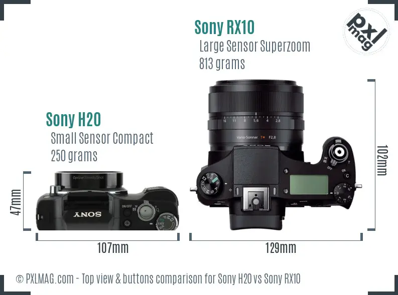 Sony H20 vs Sony RX10 top view buttons comparison