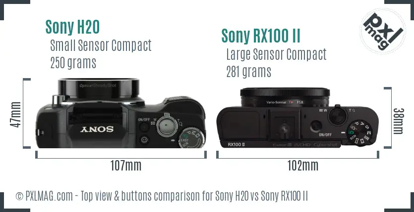 Sony H20 vs Sony RX100 II top view buttons comparison