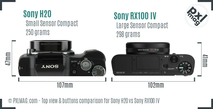 Sony H20 vs Sony RX100 IV top view buttons comparison