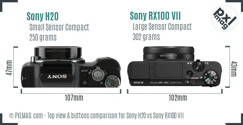 Sony H20 vs Sony RX100 VII top view buttons comparison
