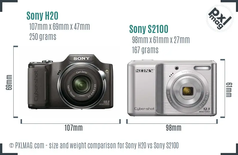 Sony H20 vs Sony S2100 size comparison