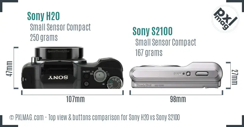 Sony H20 vs Sony S2100 top view buttons comparison