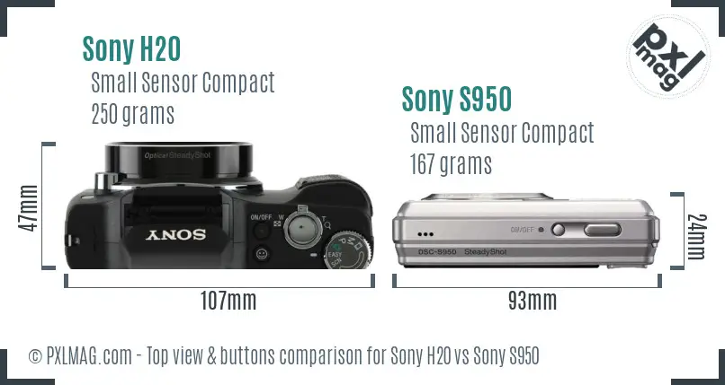 Sony H20 vs Sony S950 top view buttons comparison