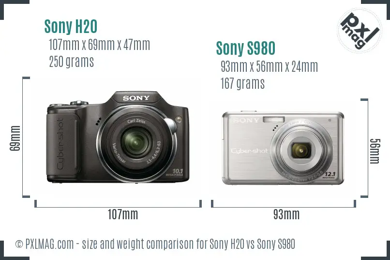 Sony H20 vs Sony S980 size comparison