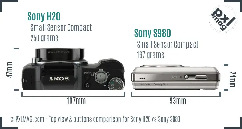 Sony H20 vs Sony S980 top view buttons comparison