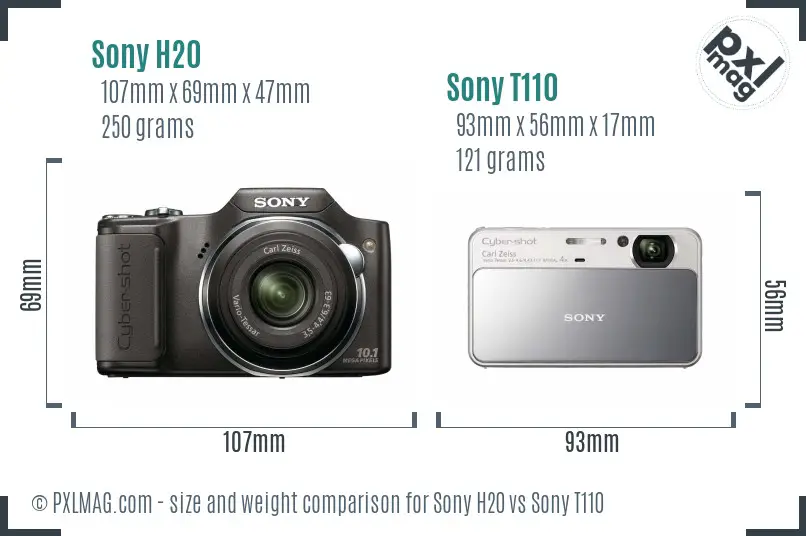 Sony H20 vs Sony T110 size comparison