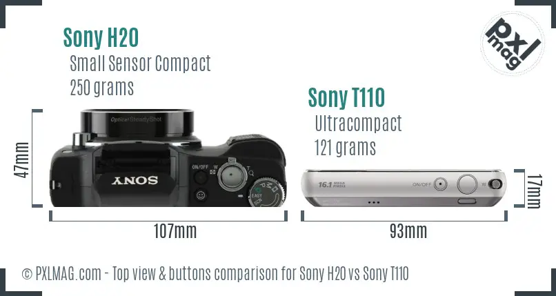 Sony H20 vs Sony T110 top view buttons comparison