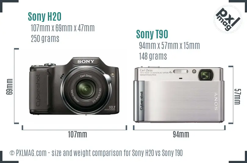 Sony H20 vs Sony T90 size comparison